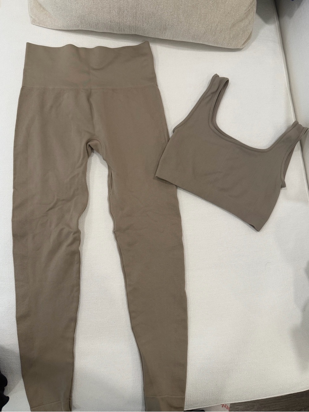 Set Seamless Ribbed Leggings & Crop Tank Set - Taupe